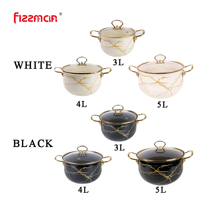 ELZZAACLR Enameled cooking pot 3.0L/4.0L/5.0L kitchen utensils milk cookware cast set cooking ware enamel coating pots