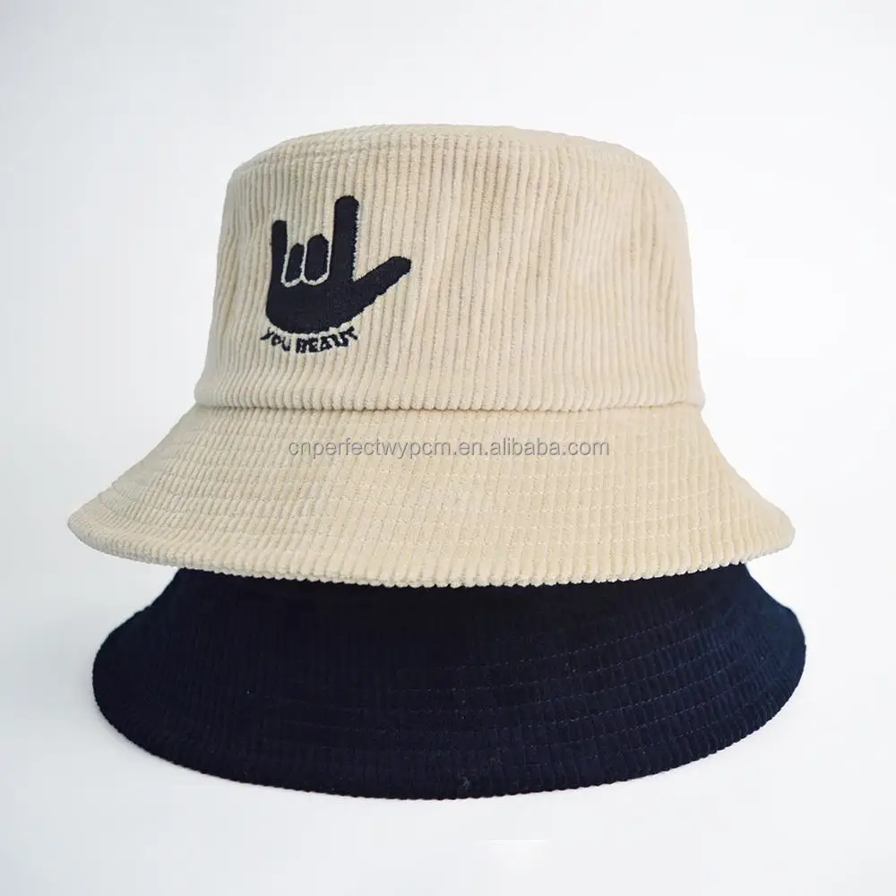 Wholesale High Quality Plain Corduroy Bucket Hat Custom Embroidery Logo Unisex Reversible Golf Fisherman Caps  Bucket Hats