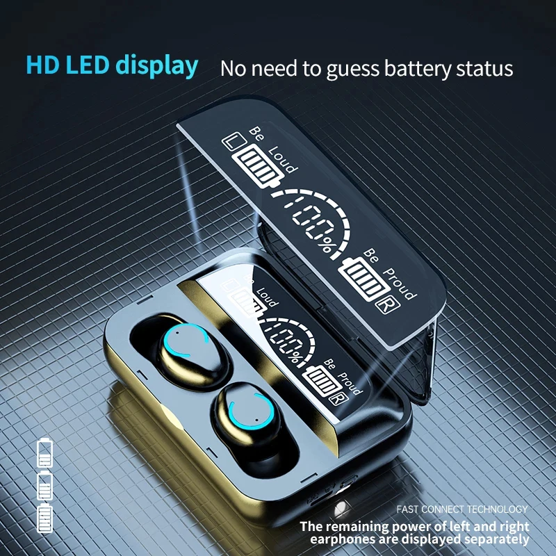 Music Sports TWS Earbuds F9-47 Smartphone Wireless In-Ear Gaming Headset Waterproof Earbuds with Power Bank