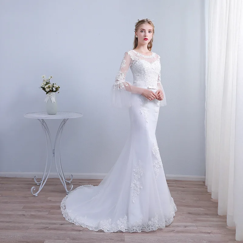 Wholesale excellent one shoulder fishtail engagement tulle shining wedding dress