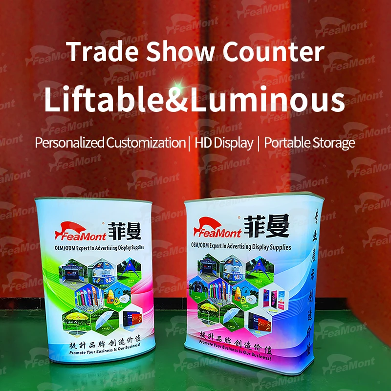 FEAMONT Portable Promotion Table High Quality Aluminum Fabric Tube Curved Trade Shows Shop Retail Polyester Flags Banners