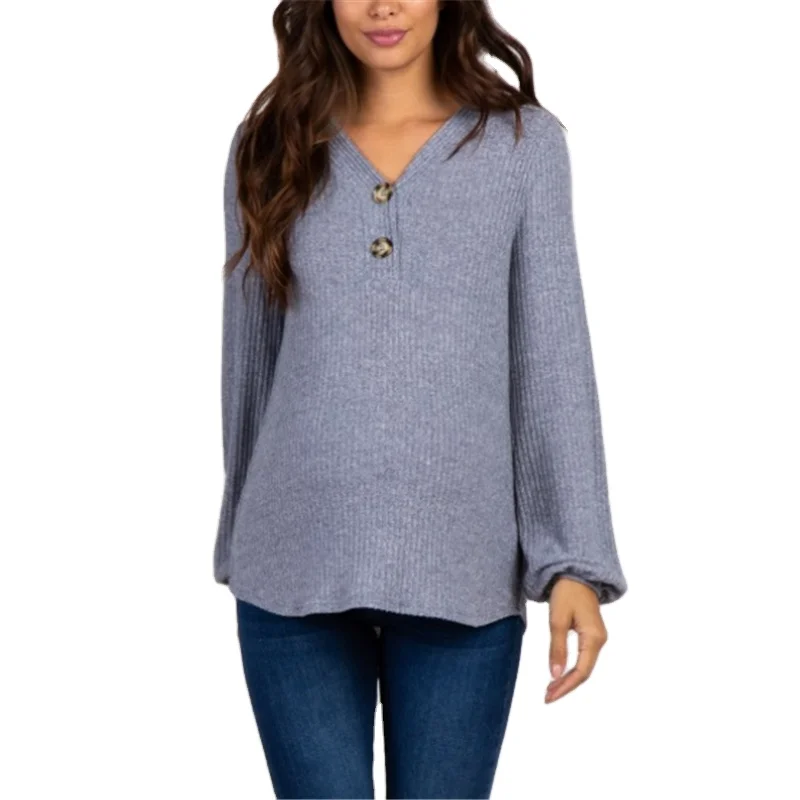 
 Под заказ серый мягкий ребристый трикотажный топ для беременных свитер Одежда для беременных свитер  