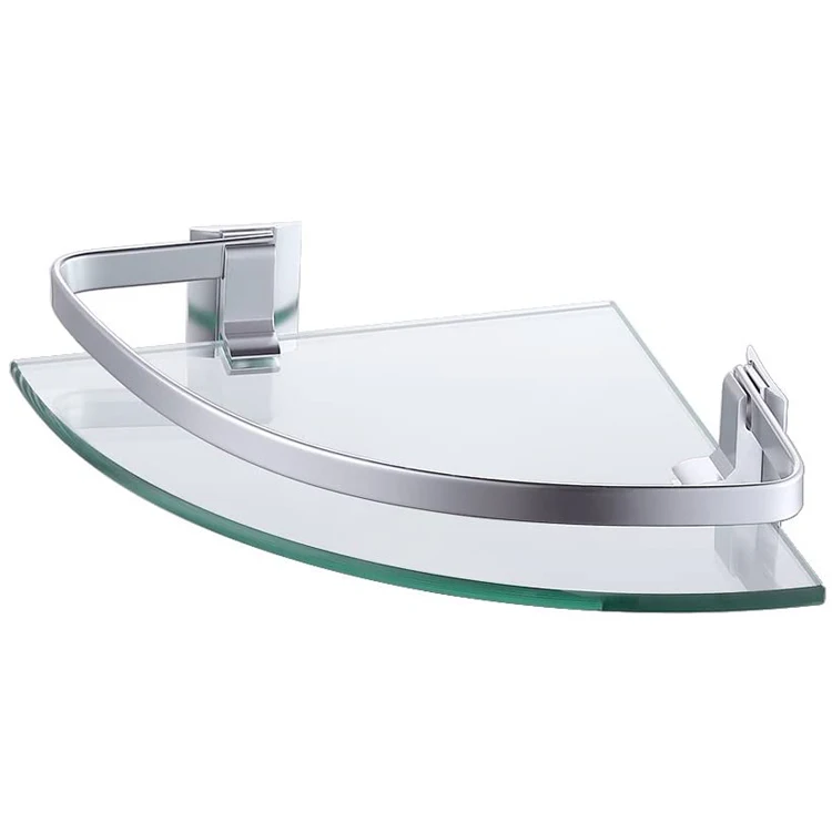 Wall Mount Glass Bathroom Shelf Shower Corner Shelf with Aluminum Rail Storage Organizer