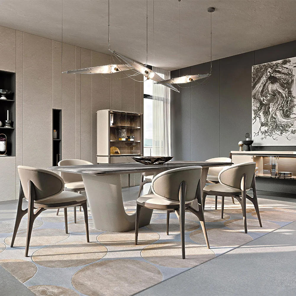 Foshan furniture luxurious black natural marble dining room sets 6 8 chairs luxury dinning table