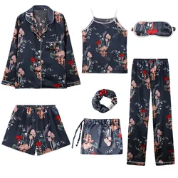 KKVVSS DM9005 five-piece woman short sleeve pants printed sweet and leisure suit plus size ladies summer home wear pajamas