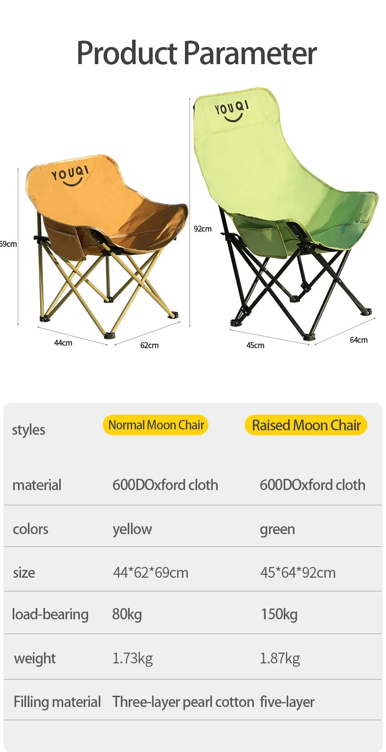 Outdoor Camping folding chair  beach fishing portable stool sitting and lying high back picnic Camping folding beach  moon chair