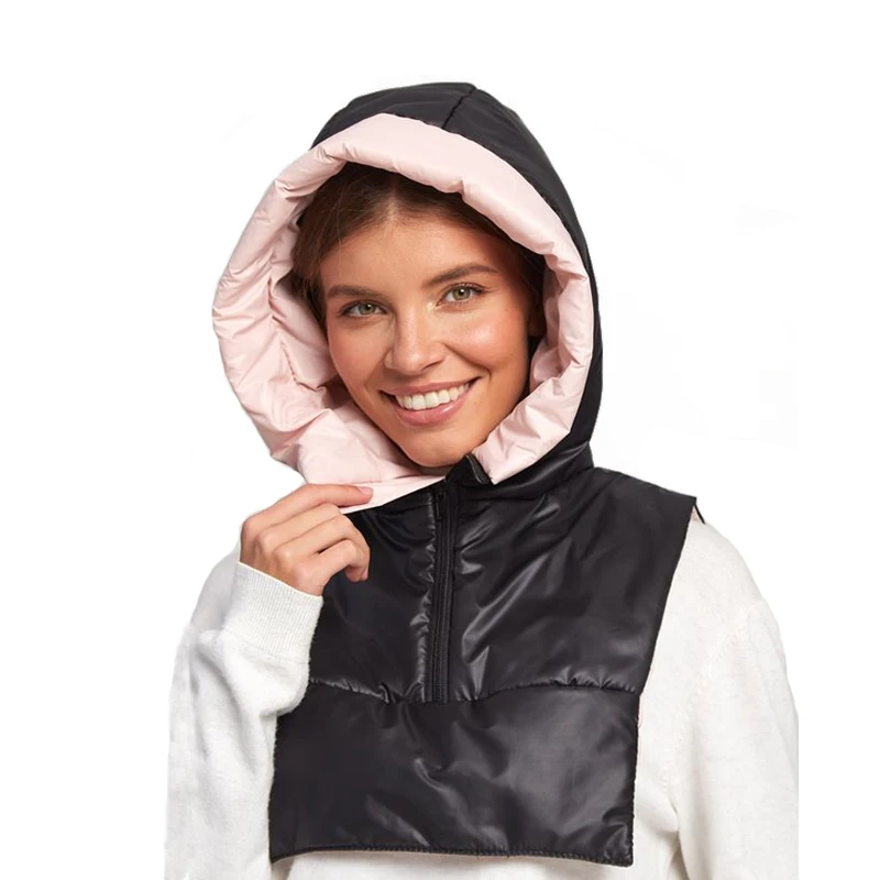 Wholesale OEM Quilted Down Hooded Scarf Puffer Collar with Zipper in the Placket Customized
