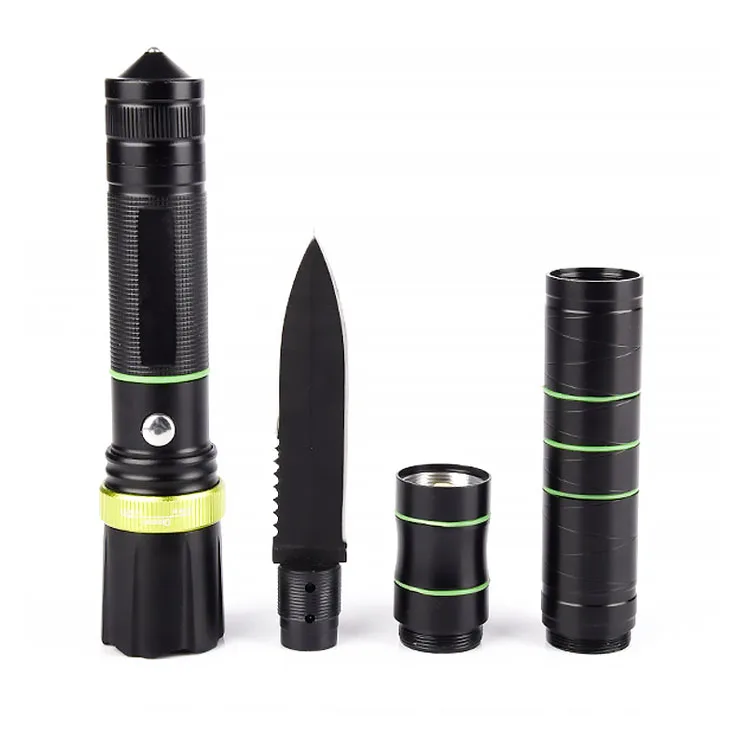 Hot Sale USB Rechargeable led Torches Light Emergency Multi-function Waterproof Zoomable LED Self-defense Flashlights With Knife