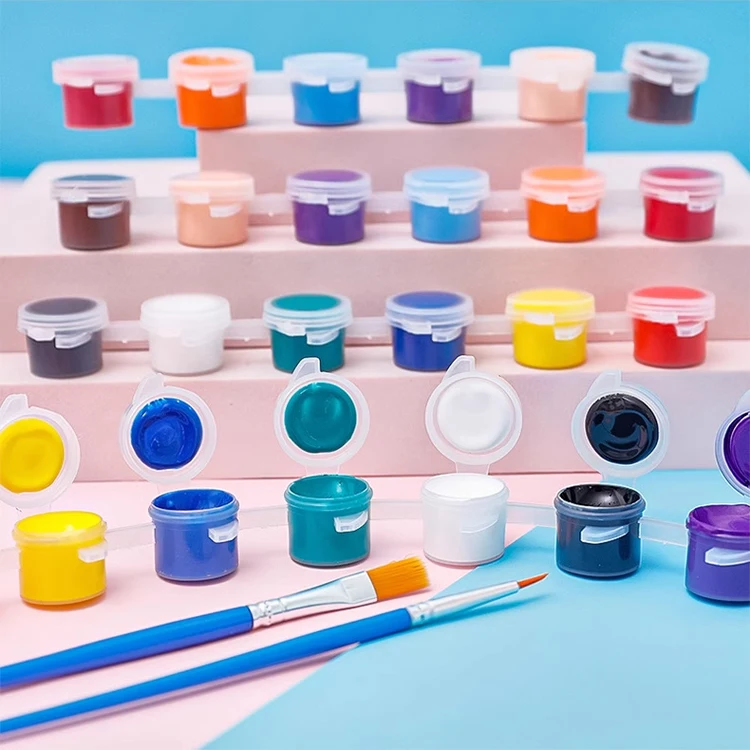 Factory Best sale good quality 8 12 16 24 Colors for Kids Students Painting  Acrylic Paint Pot Stripe 3ml