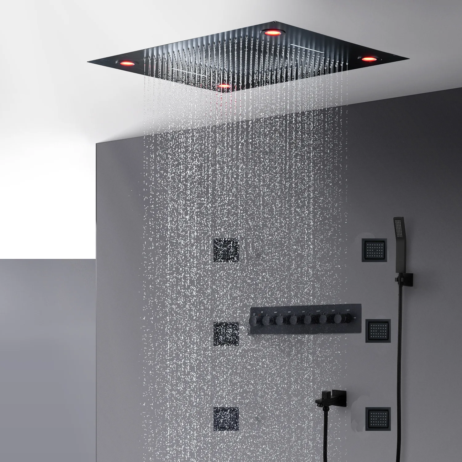 Bathroom Stainless Steel Rainfall LED Light Shower Head Digital Tower Panel with Own Design Multi-Function OEM Carton Box