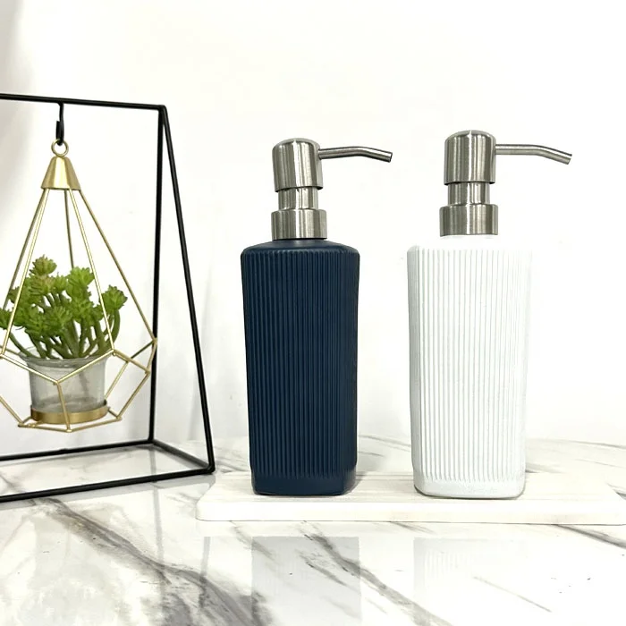 Bathroom clear green blue  glass shampoo bottles lotion soap Liquid Soap Dispenser bottles with stainless steel  pump