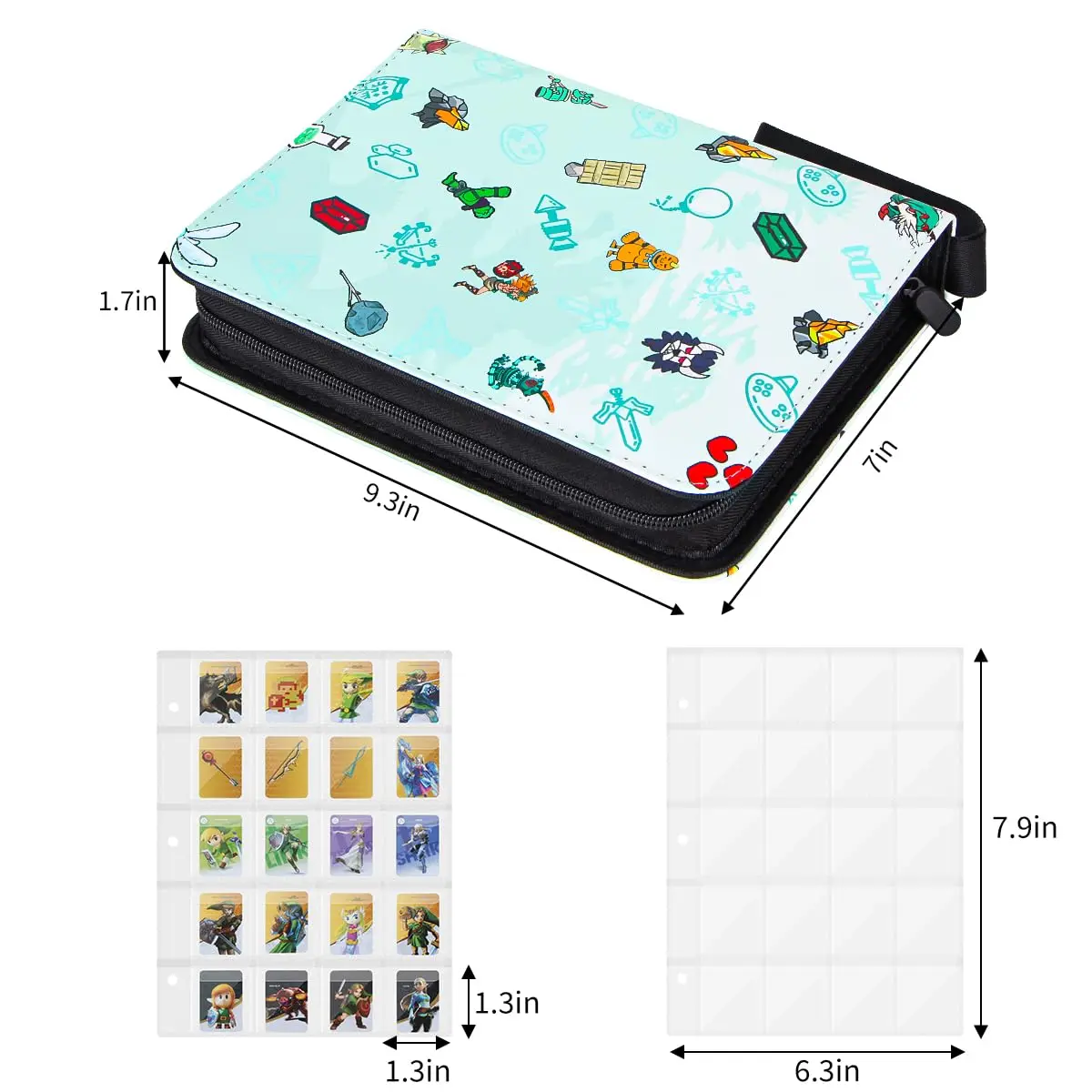 PU leather lanyard id 300 400 500 pocket slot small NFC tag SD memory wild poke mon game animal crossing mini amiibo card binder