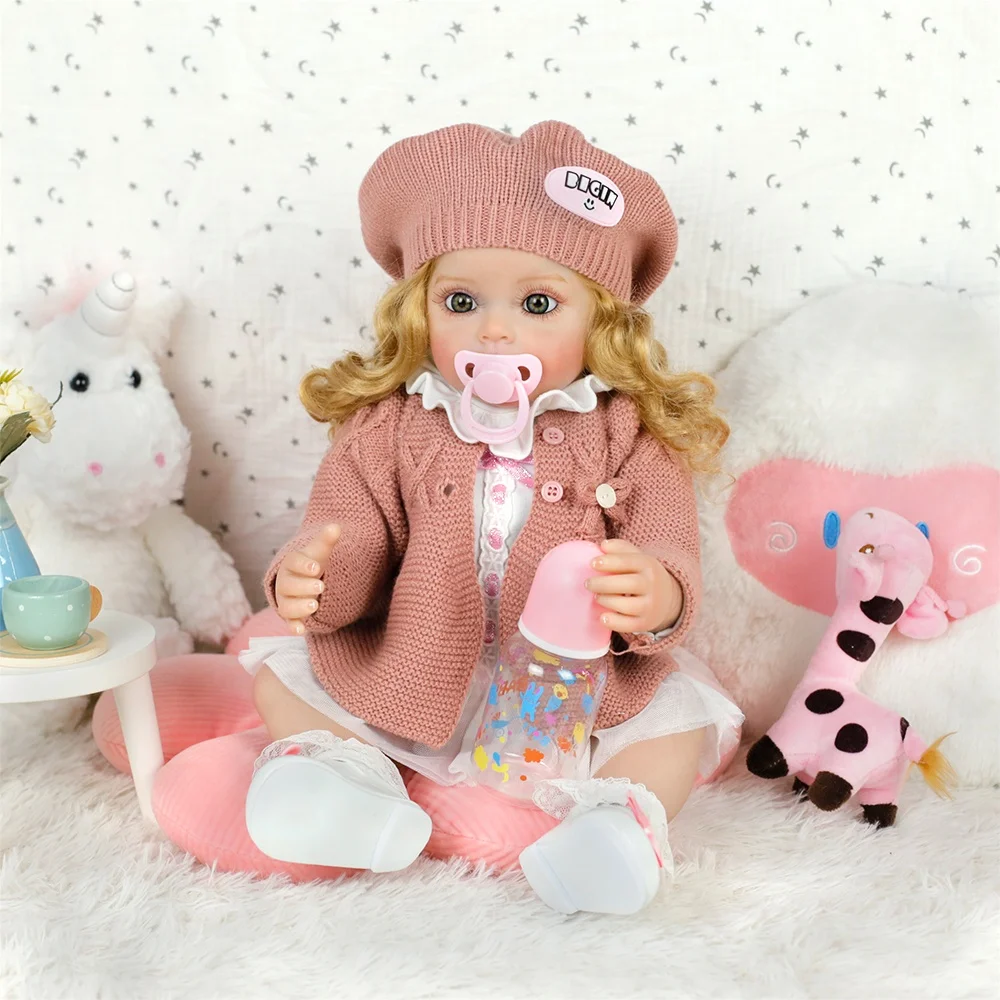 Lifereborn Lovely Princess Girl Doll Reborn Toddler Vinyl Silicone Reborn Baby Dolls With Pink Knitwear Clothes