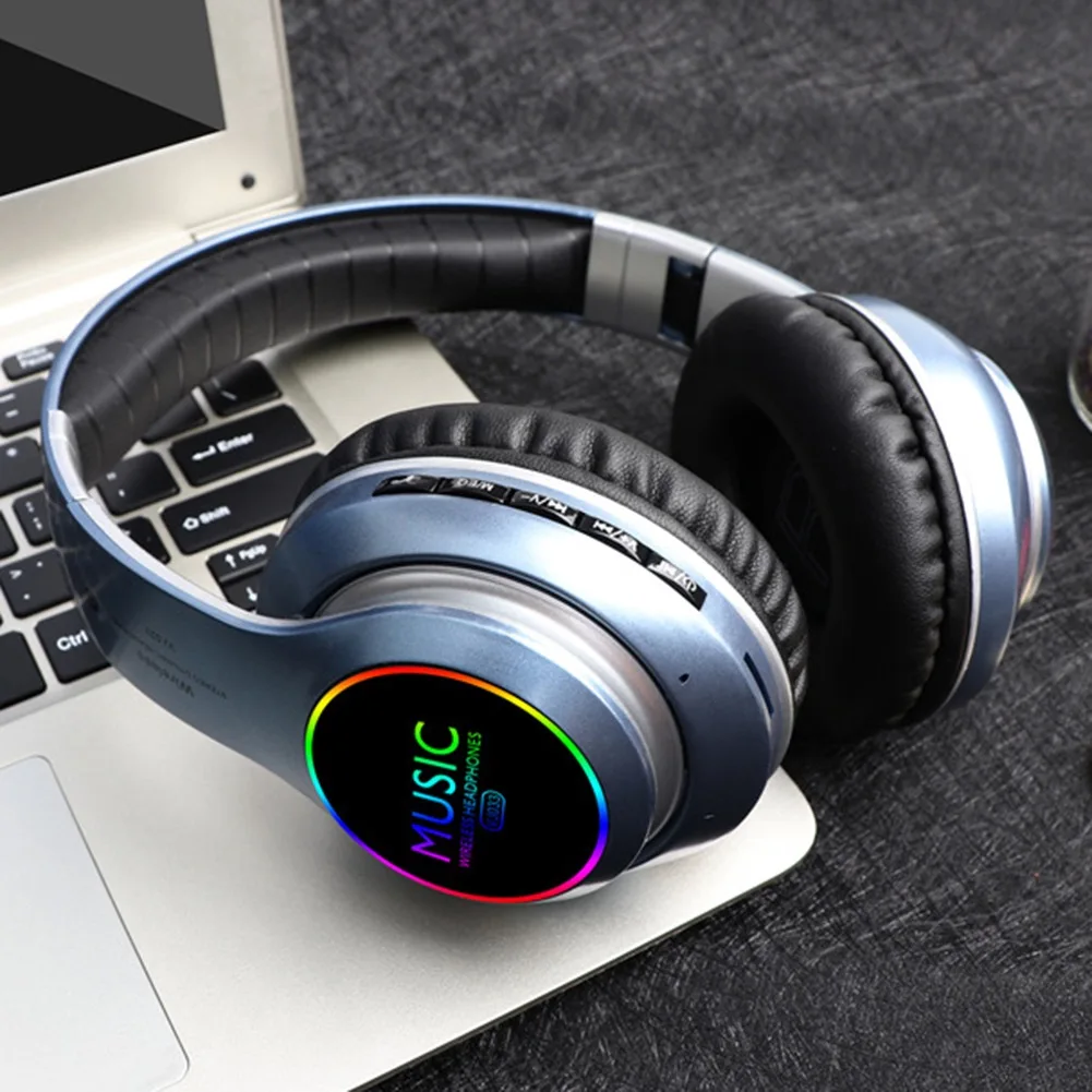 New Version Noise Cancelling VJ033 Colorful LED Wireless Headset Stereo Game Blue tooth Wireless Headphone