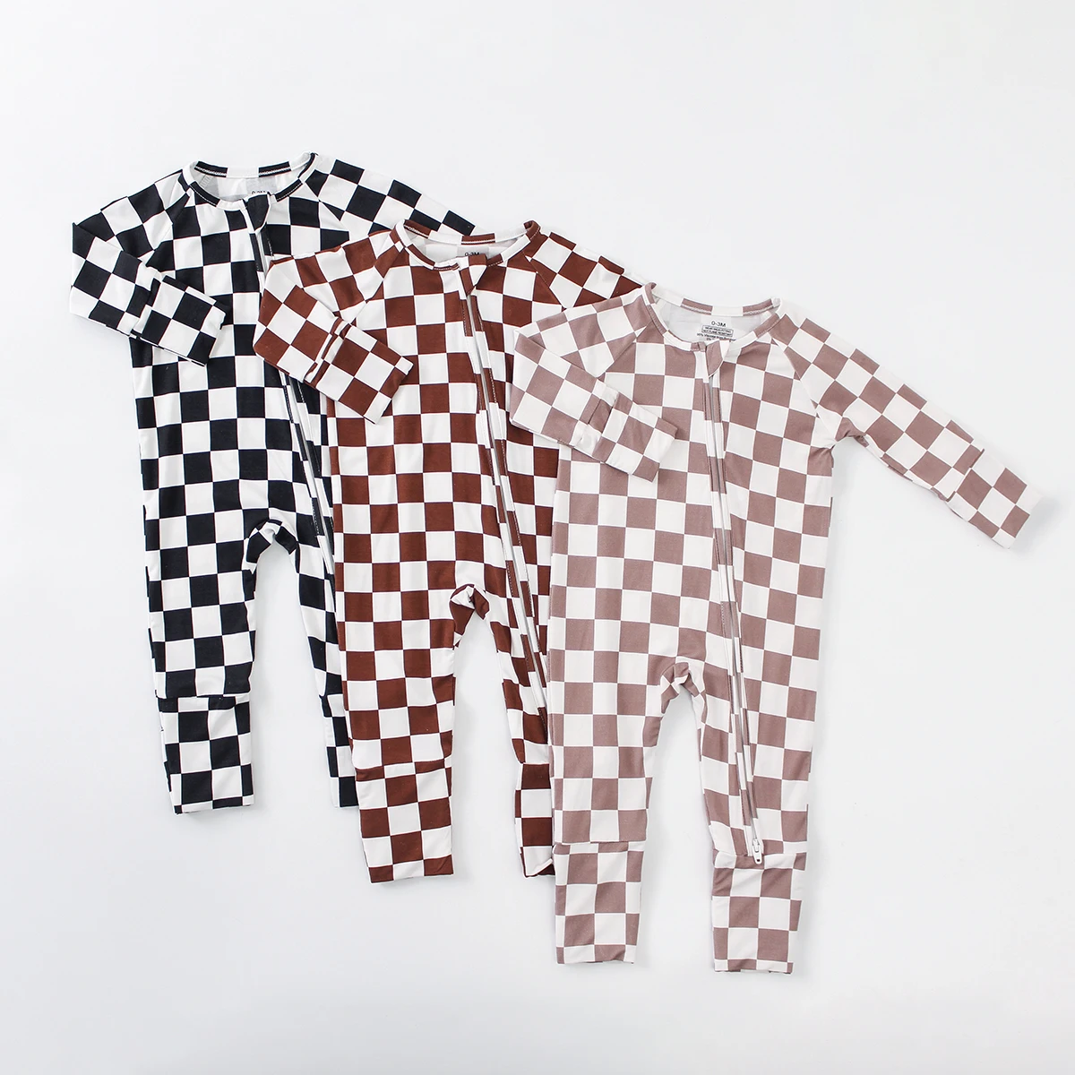 Engepapa New Arrival Bamboo YKK Zipper Romper Toddler Boy Girls Square Print Clothes Infant Bamboo Fiber Pajamas