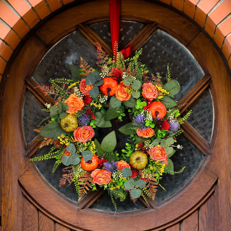 2024 Thanksgiving Wreath Harvestes Festival Vine Wreath Autumn Pumpkin Door Hanging Garden Decoration Winter Wreath Outdoor