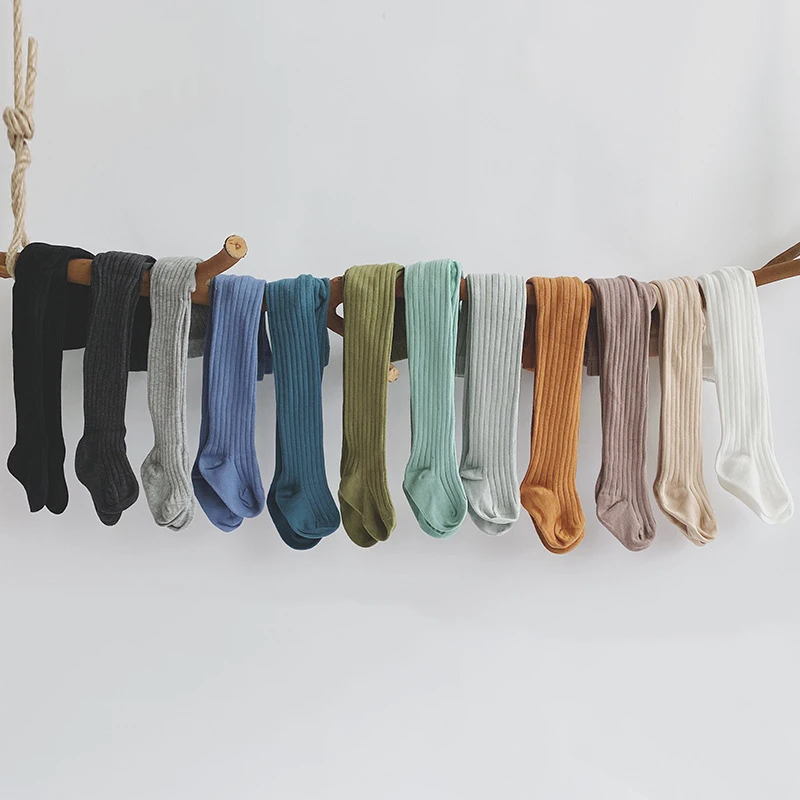 Lrtou Новое поступление полотняного плетения из чистого хлопка, детские колготки, оптовая продажа, 13 видов цветов высокого в рубчик сплошного цвета для детей, чулки, колготки