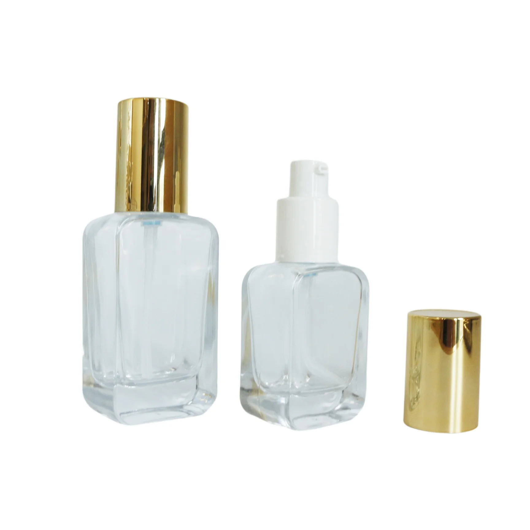 30ml 1oz empty luxury pump glass lotion bottle with gold cap for skin care foundation face cream serum essence