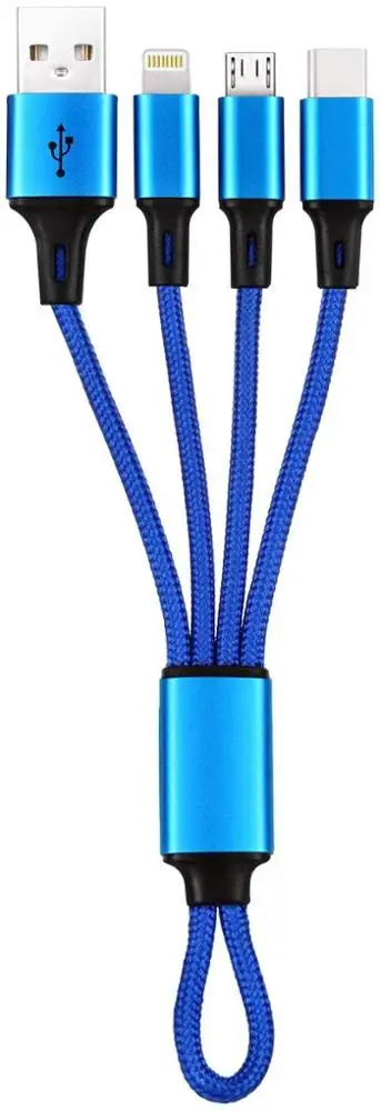 Lighting/MicroUSB/Type C Cable 3 in 1 Multi USB Charging Short Travel Size 8 Inch Keychain Cord for Samsung Galaxy