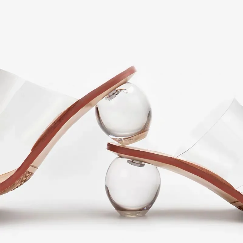 2022 Unique Style Kitten New Trendy 6CM High Crystal Transparent Shoes Low Clear Heels for Women