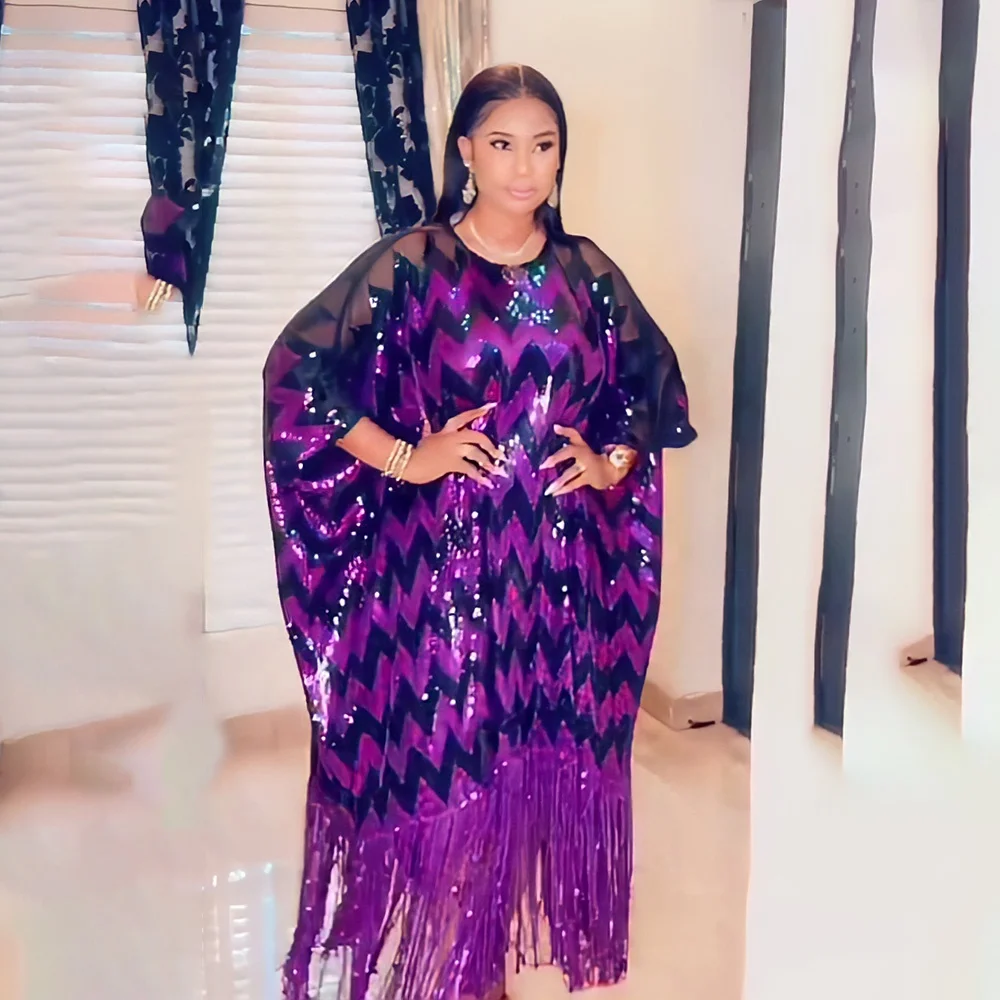 In Stock African Kitenge Top Designs tassel sequin Ethiopian Dress Traditional Women sequin dress African Outfit