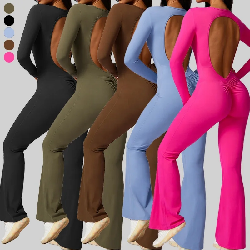 Women Long Sleeve Full Length Solid Color One Piece Bodysuit Jumpsuit Rompers Playsuit Women Jumpsuit