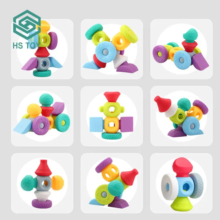 HS DIY Early Educational Soft Glue Silicone Baby & Toddler Toys New Soft Play Building Blocks Puzzle With 13 PCS