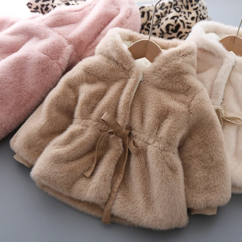 2326 Dropshipping Girls Toddler Kids Woolen Coat Baby Warm Shawl Imitation Fur Cotton