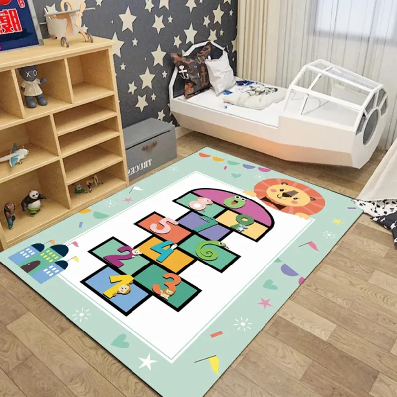 Kids Cartoon Play Mat Carpet Washable Baby Play Gym Mat Durable Easy Clean Waterproof With Polyester Fabric For Kids Bed Room