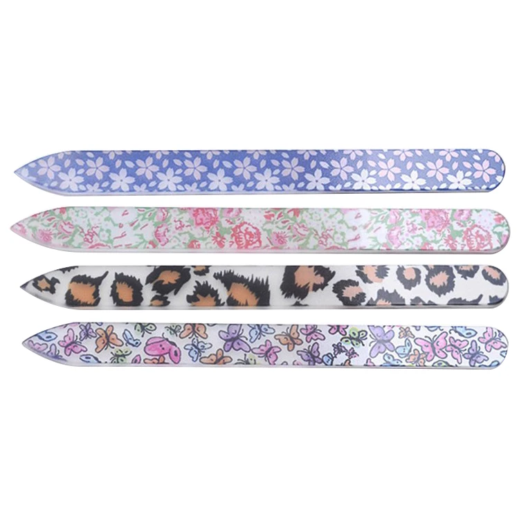 Professional Customized Double Side Water Drop Emery Glass Nail File Colorful Random Pattern Glass Nail File