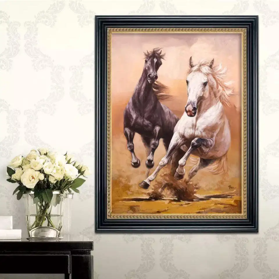 Hotel Decor Large Size Animal Running Classical Orange Horse Race Art Handmade Oil Horse Painting