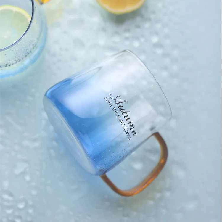 Creative Lemon Cups Bottomed Glass Nordic Style Household Large Blue Cups & Saucers High Borosilicate Glass