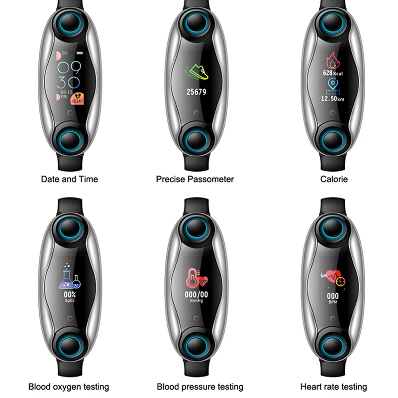 2 In 1 Gps Sleep Blood Pressure Heart Rate Monitor Smart Watch With Earphone Earbuds Included