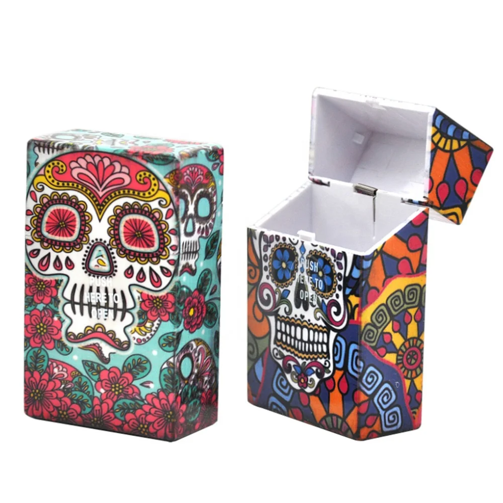 custom portable candy assorted Painted designs 85mm 110mm fancy 20 cigarettes skull pop up plastic cigarette smoking box