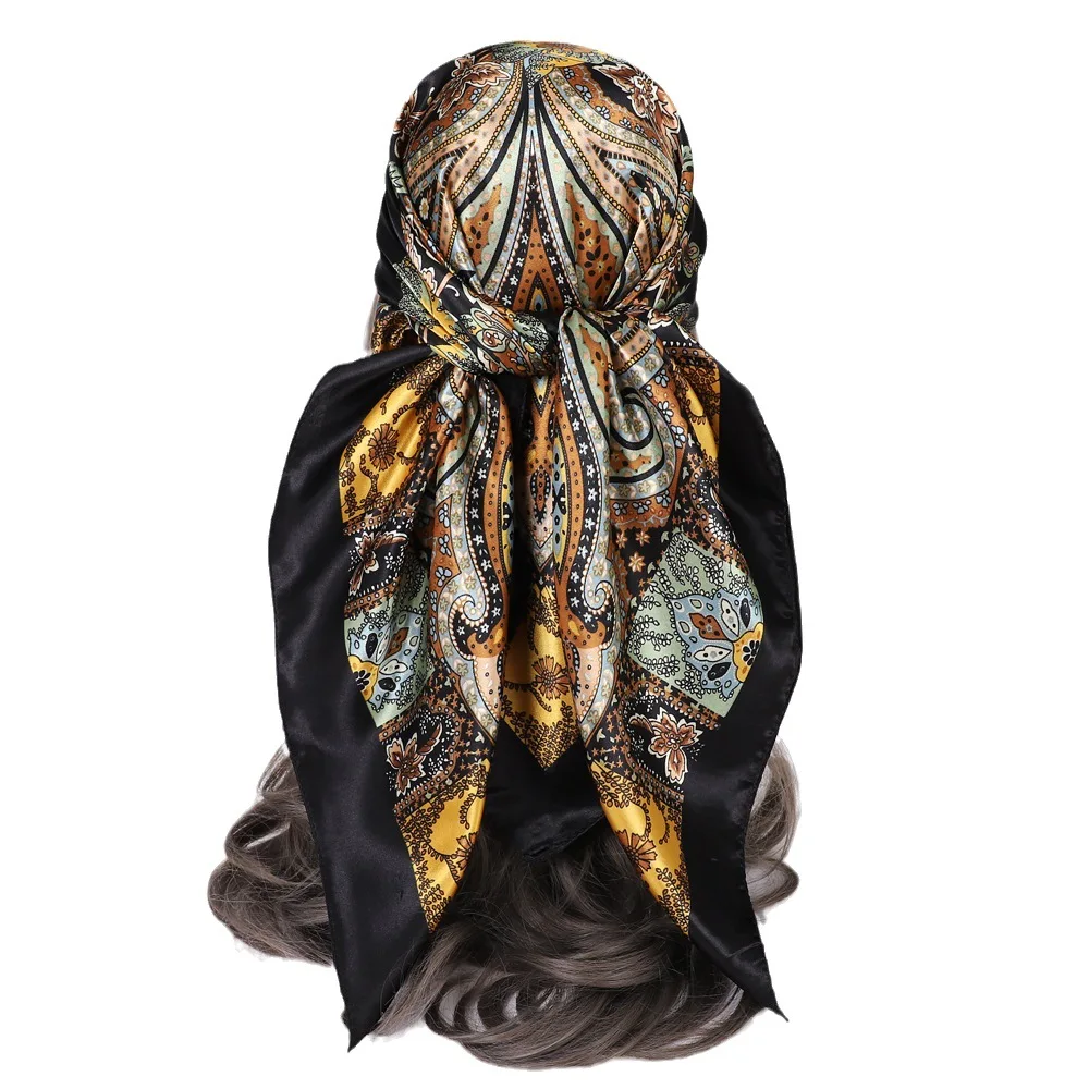 90cm Cotton Floral Print Bandanas Square Scarf Women Girls Headband Accessories Handkerchief Neckerchief Hairscarf