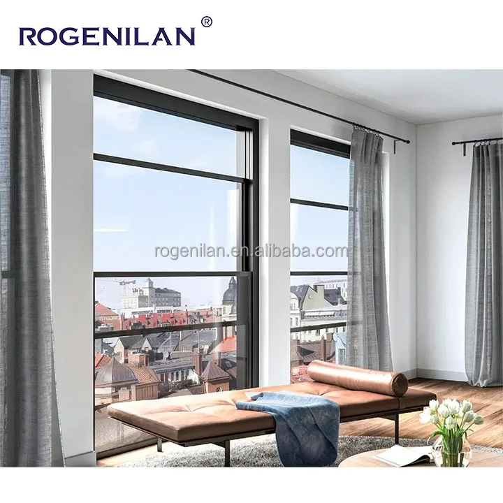 Windproof Electric Aluminium Alloy Glass Lift Window Customised Insect Screen Lift Smart Balcony Aluminium Alloy Electric Window