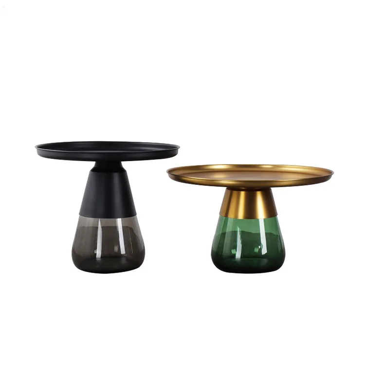 Round living room furniture high quality stainless steel material tempered glass table leg coffee table