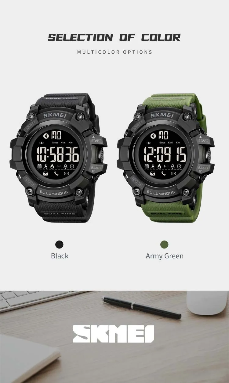 SKMEI 2053 fashion super black mens smart watch latest Silicone band bluetooth step counting running sports watch supplier
