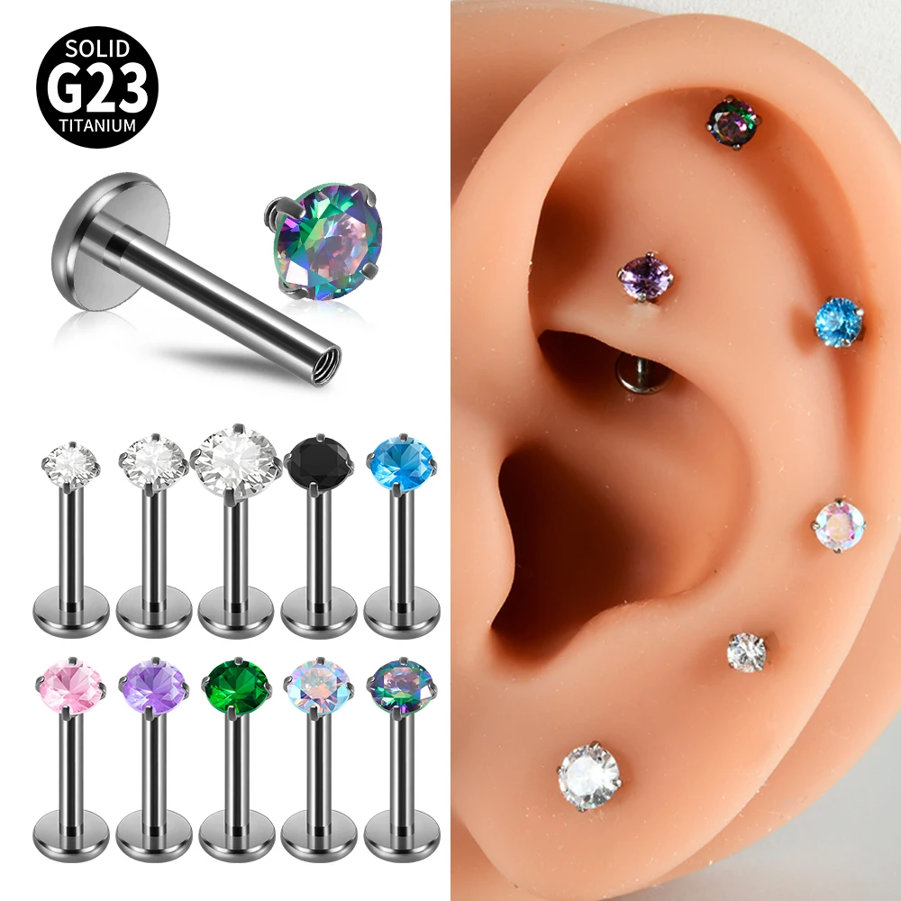 G23 титановый коготь CZ Круглый Красочный Циркон Labret мочка уха спираль трагуса хряща шпильки для пирсинга губ ювелирные изделия оптом