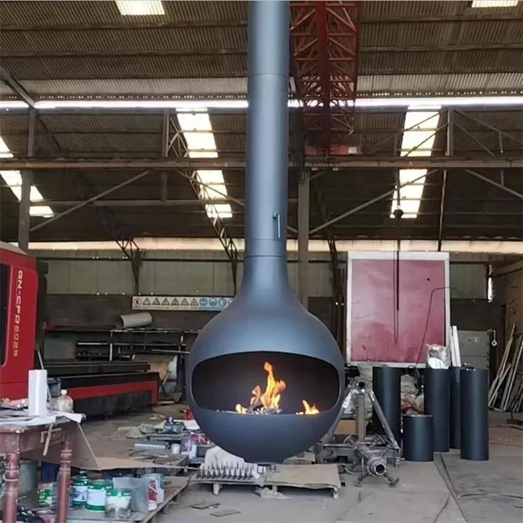 Metal Fireplace wood heater indoor real flame burning stove with glass door