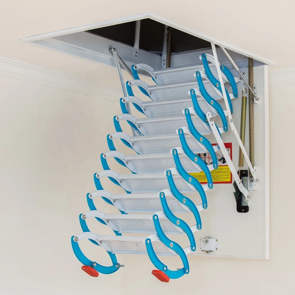 Carbon Steel Concealed Ceiling Extension Ladder Easy Operation Folding Step Ladders