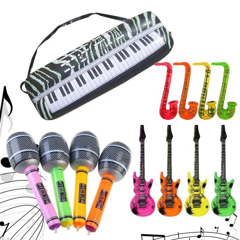 16pcs Musical Inflatable Rock Guitar Simulative Keyboard Instruments Toys for Children Party Kids Gift Child Concert Toy Set