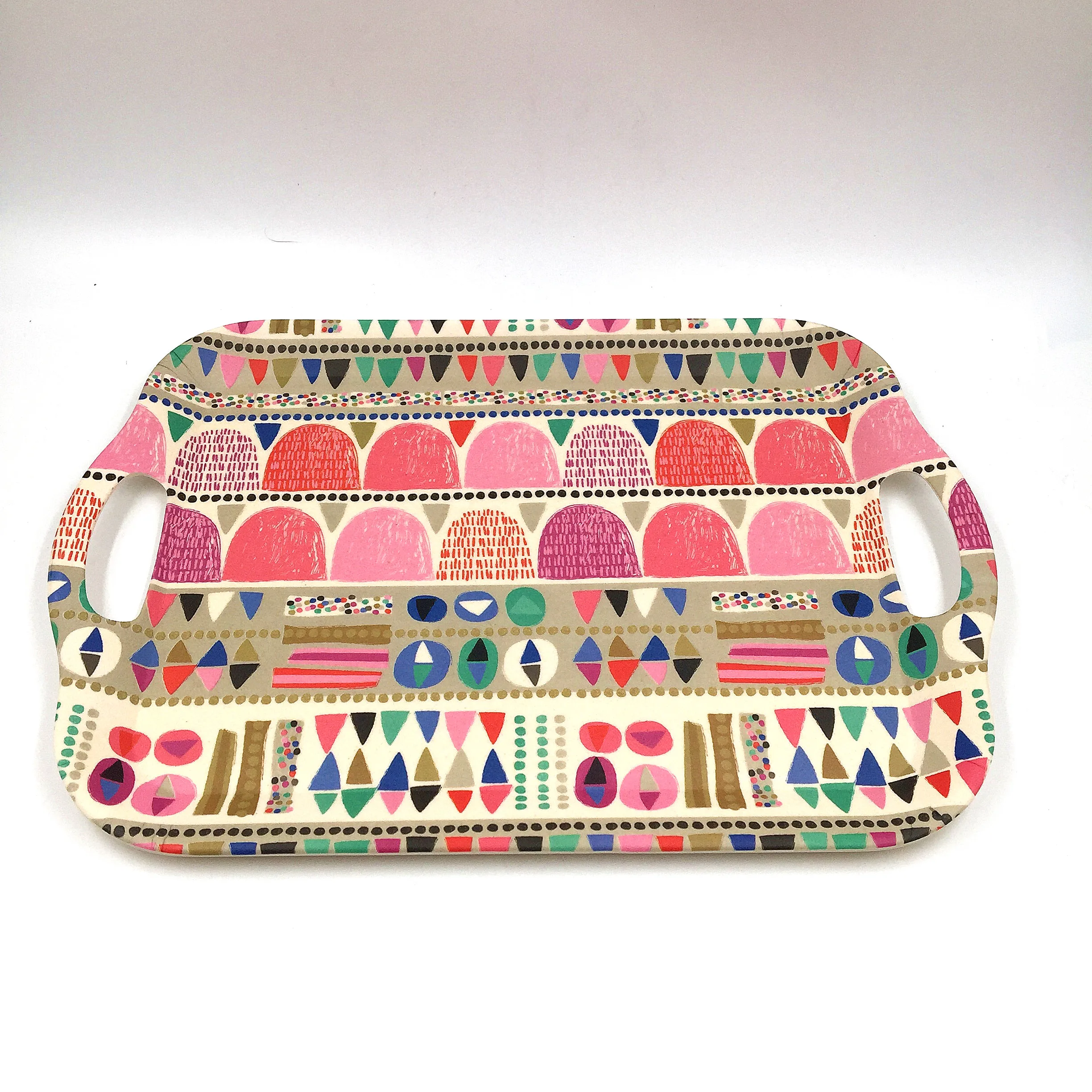 natrual bamboo fiber tray,  non-slip square serving tray, decal tray with hand grip