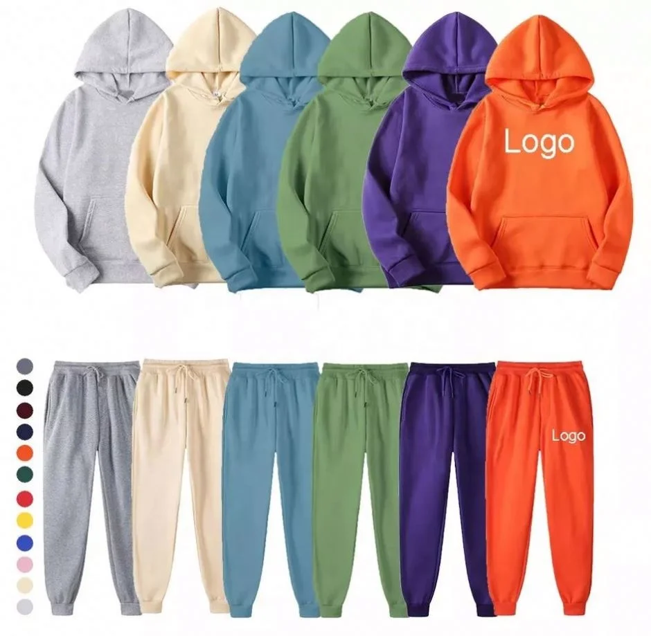 High Quality Street Wear two piece jogger Set 100% polyester sublimation blank hoodies and sweat pants set