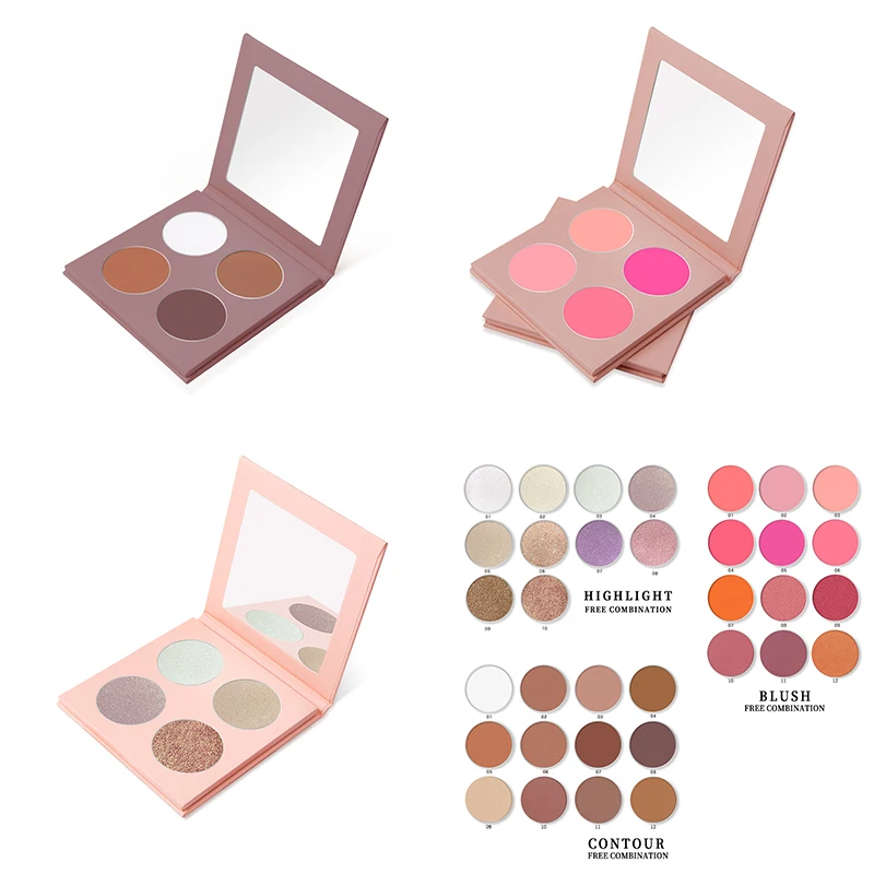 
Make your own brand 4 color Highlighter palette private label Cosmetics bronzer highlighter powder palette 