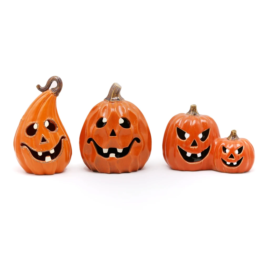 High quality halloween ceramic pumpkin led lantern light