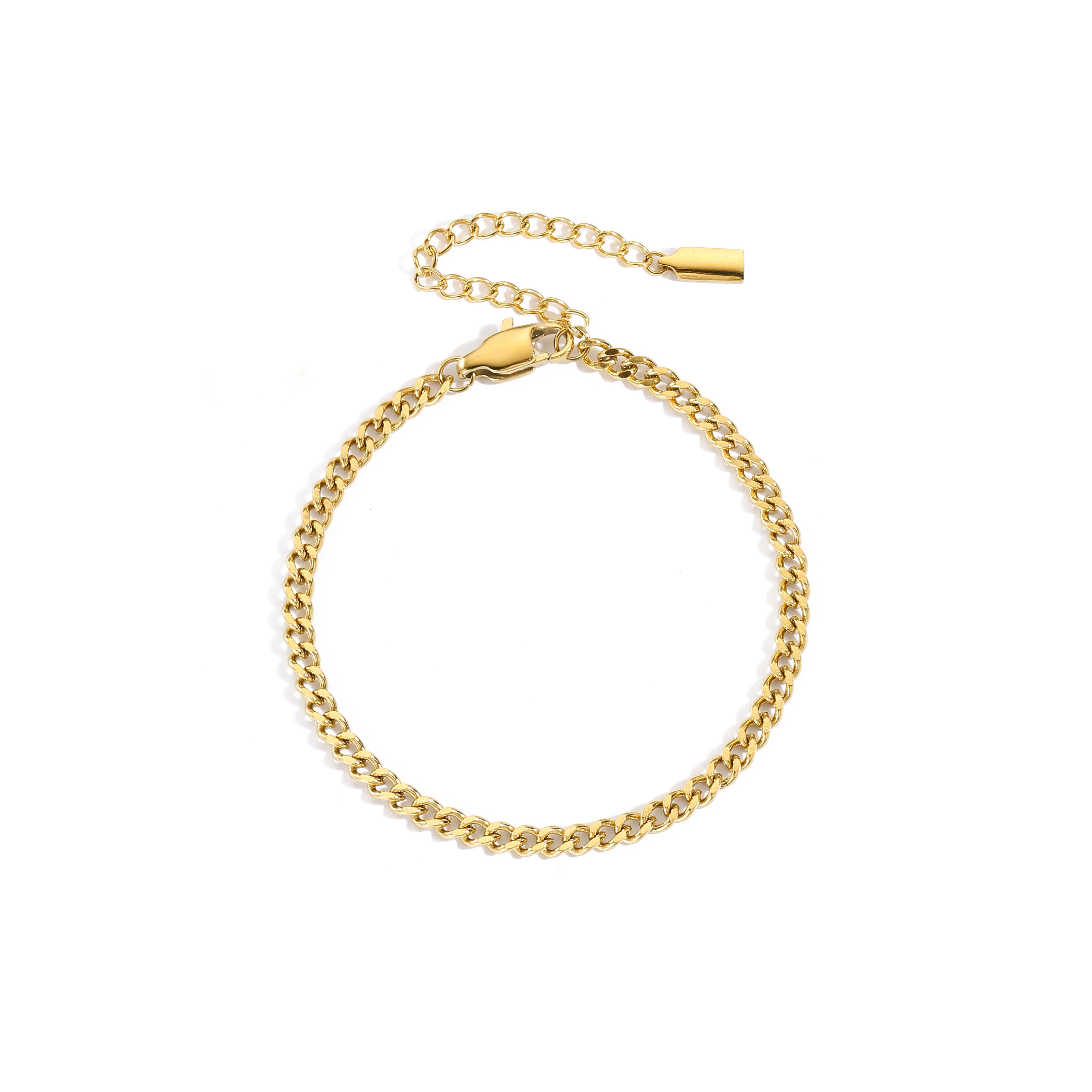 Chihang Stainless Steel 14K Gold PVD Plated 15+3cm Length Blank Chain Bracelet Titanium Steel Hangtag Cuban Chain Bracelet