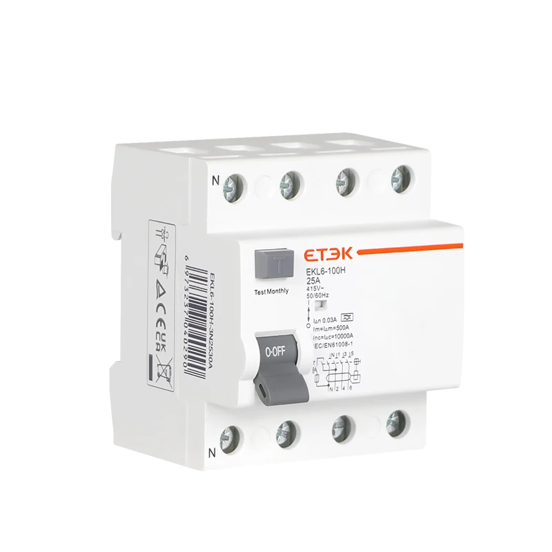 ETEK RCCB 2p 4p type A circuit breakers EKL6 10KA 35mm din rail rccb circuit breaker