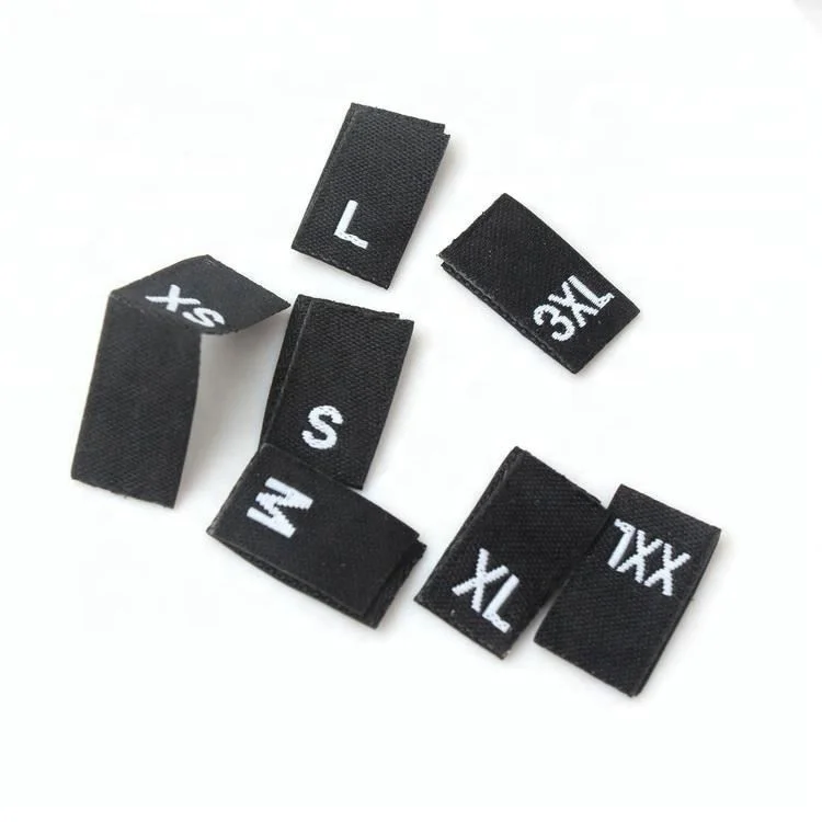 Wholesale In Stock Non Logo Centerfold Black Color 100%Polyester Woven Size Label Tag For Tops
