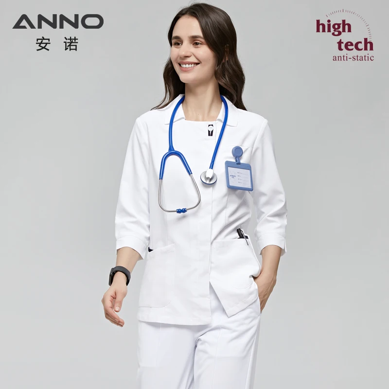 Hot Sale New Designs 3 Pockets Medical Nurse Scrub Uniforms for Hospital Staff Top Clothing Black Print Cotton